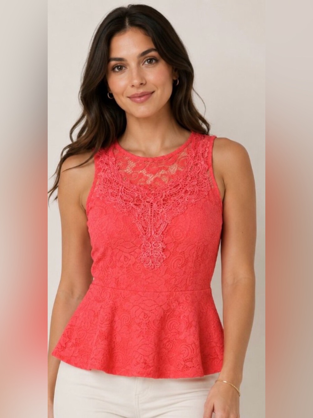 Coral Lace Sleeveless Fit & Flare Dress - Brand: